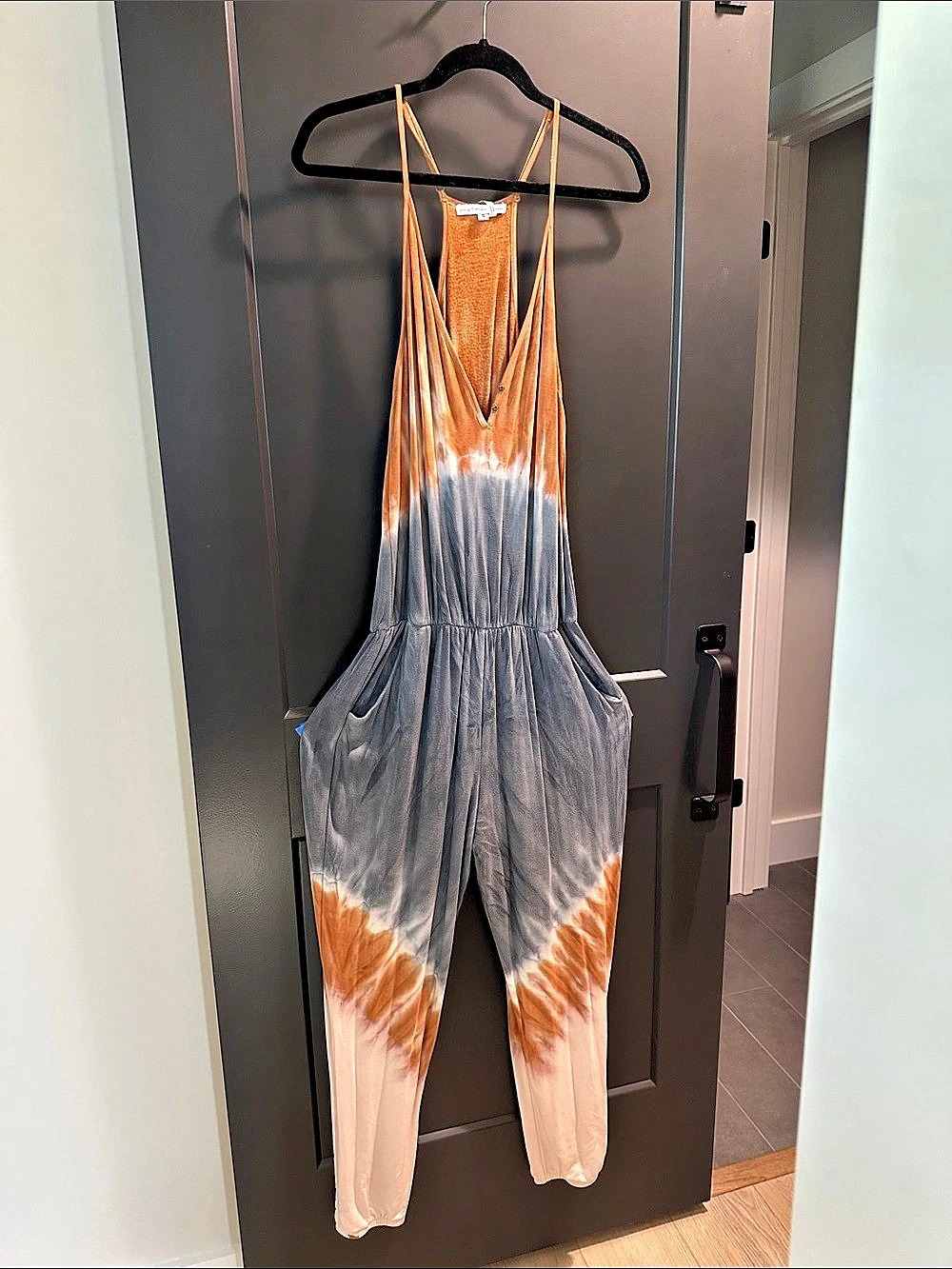 Young Fabulous & Broke Chrissy Jumpsuit Tie-Dye Orange & Gray Small